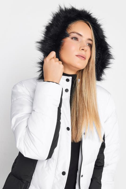 LTS Tall Black & White Colourblock Hooded Puffer Jacket | Long Tall Sally 5