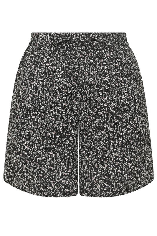 YOURS Plus Size Black Ditsy Floral Shorts | Yours Clothing 5
