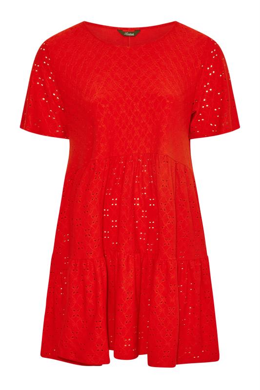 LIMITED COLLECTION Curve Red Broderie Anglaise Tiered Smock Top 6