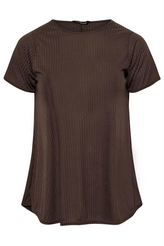 LIMITED COLLECTION Plus Size Chocolate Brown Ribbed Swing Top | Yours Clothing 5