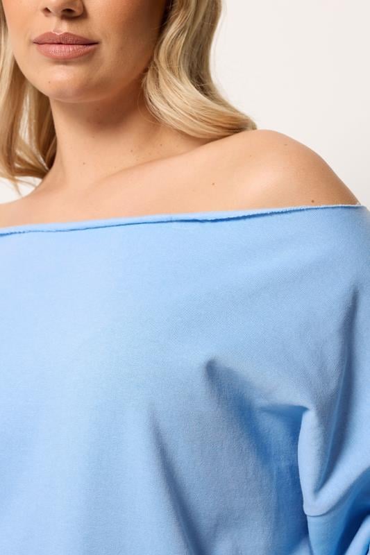 YOURS Plus Size Light Blue Off Shoulder Sweatshirt | Yours Cothing 4