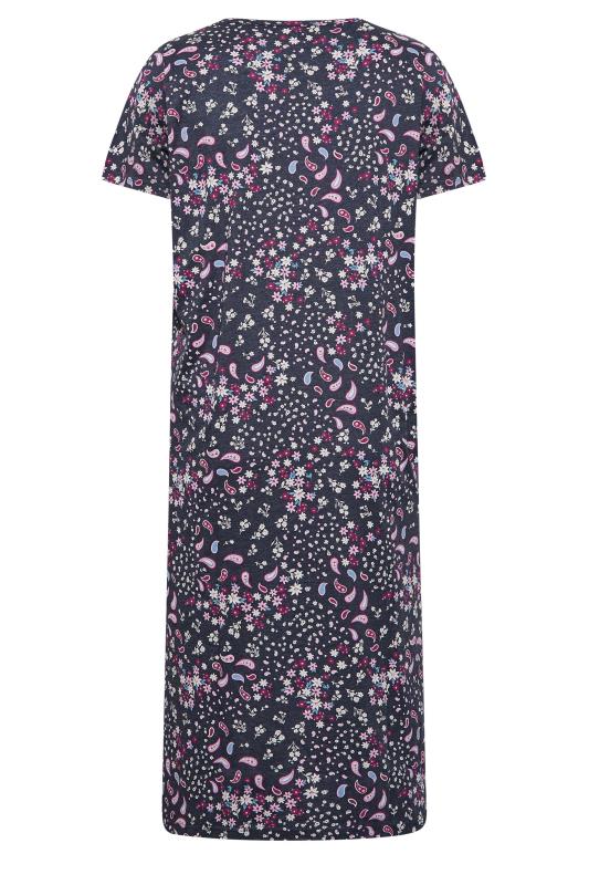 Plus Size Navy Blue Paisley Print Placket Midaxi Nightdress | Yours Clothing 6