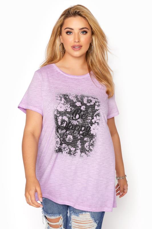 Curve Lilac Purple 'Be Happy' Graphic T-Shirt_A.jpg