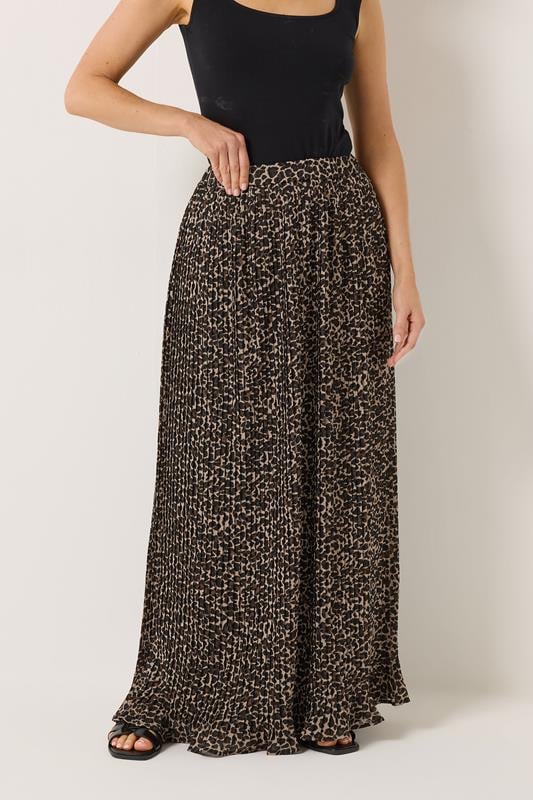 LTS Tall Women's Brown Leopard Print Pleated Maxi Skirt | Long Tall Sally 1