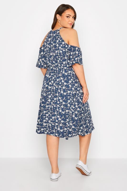 Plus Size Blue Floral Cold Shoulder Dress | Yours Clothing 3