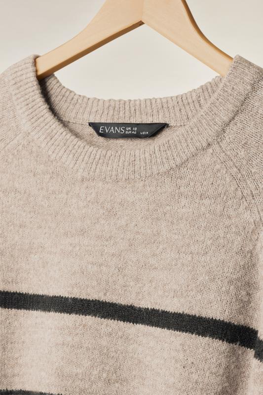 EVANS Plus Size Beige Brown Stripe Knitted Jumper | Evans 7