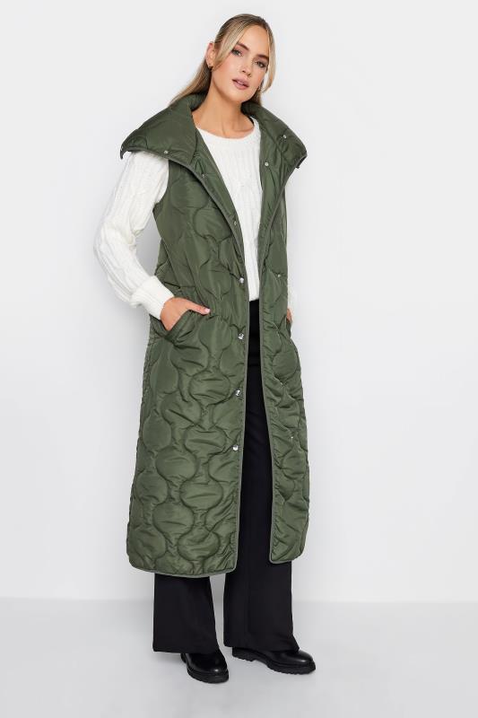 Tall  LTS Tall Olive Green Funnel Neck Quilted Longline Gilet