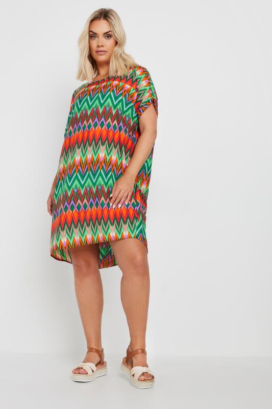 YOURS Plus Size Green Zig Zag Print Tunic Dress | Yours Clothing 2