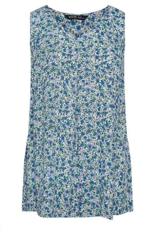 YOURS Plus Size Blue Floral Print Pleated Vest Top | Yours Clothing 5
