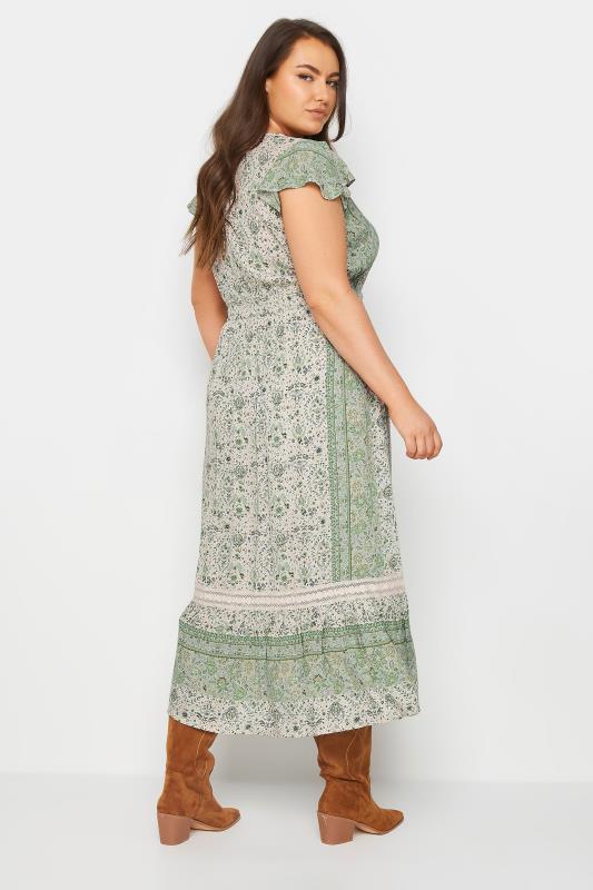 YOURS Plus Size Green Floral Print Crinkle Maxi Dress | Yours Clothing 4