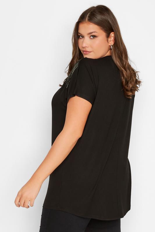 Plus Size Black Studded Neckline Top | Yours Clothing 3