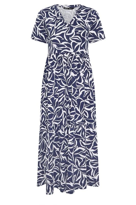 M&Co Petite Navy Blue Abstract Print Tiered Cotton Maxi Dress | M&Co 5
