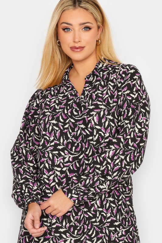 YOURS Plus Size Black Leaf Print Collared Blouse | Yours Clothing 4