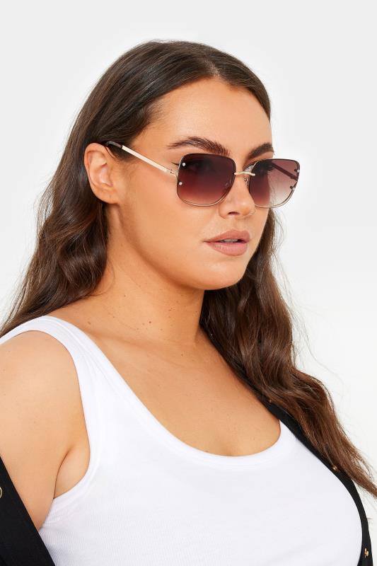 Gold Tone Metal Frame Sunglasses | Yours Clothing 1