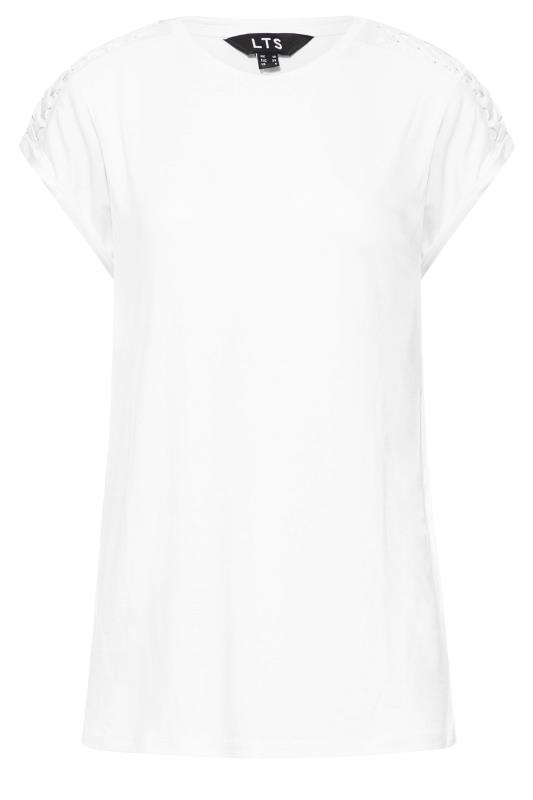 LTS Tall Women's White Crochet Sleeve Detail T-Shirt | Long Tall Sally 6
