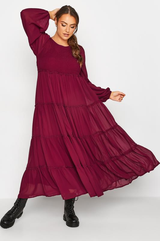 LIMITED COLLECTION Curve Burgundy Red Tierred Chiffon Dress 2