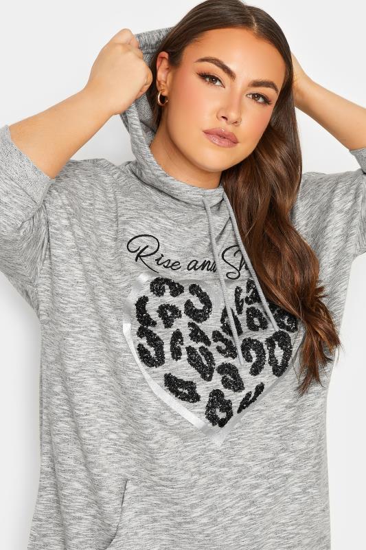 YOURS LUXURY Plus Size Curve Grey 'Rise & Shine' Slogan Heart Print Hoodie | Yours Clothing  5