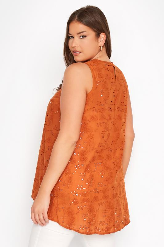 Plus Size Orange Broderie Anglaise Dipped Hem Vest Top | Yours Clothing 3