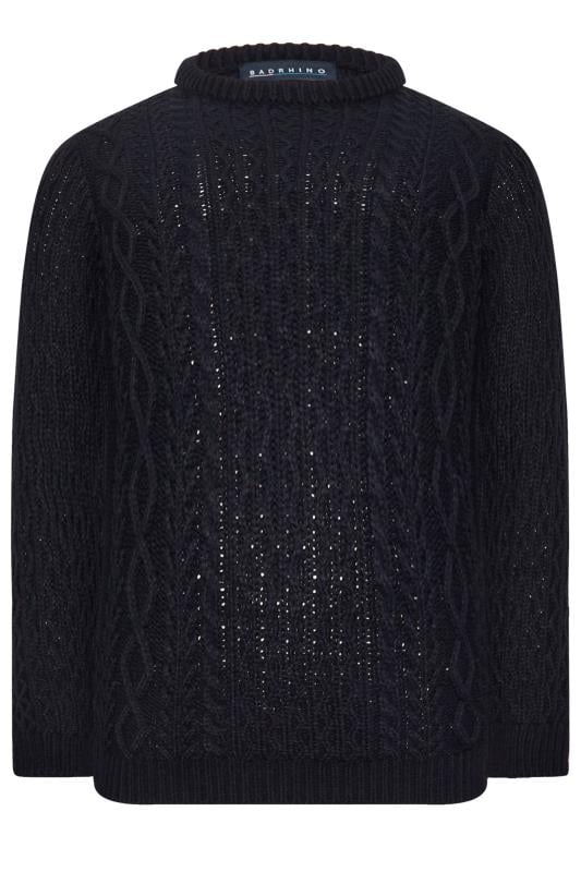 BadRhino Big & Tall Navy Cable Knit Crew Neck Jumper | BadRhino  2