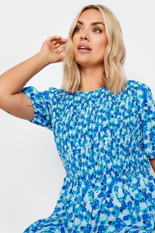 LIMITED COLLECTION Plus Size Blue Floral Print Shirred Midaxi Dress | Yours Clothing 4