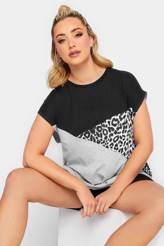 LIMITED COLLECTION Plus Size Black Leopard Print Colour Block T-Shirt | Yours Clothing  6