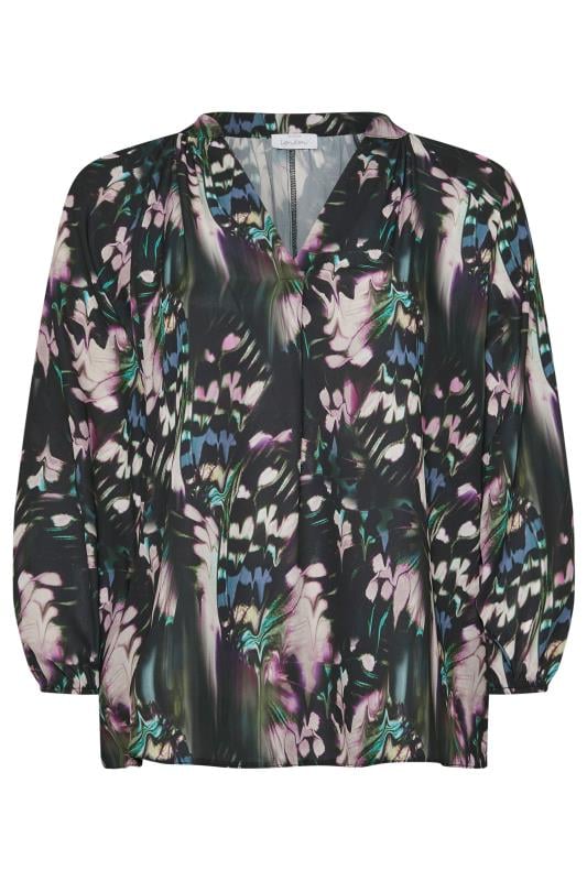 YOURS LONDON Plus Size Black Abstract Print Pleated Blouse | Yours Clothing 5