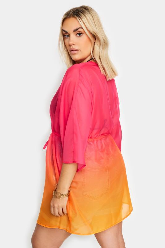 YOURS Plus Size Pink & Orange Ombre Tie Front Kimono | Yours Clothing 3