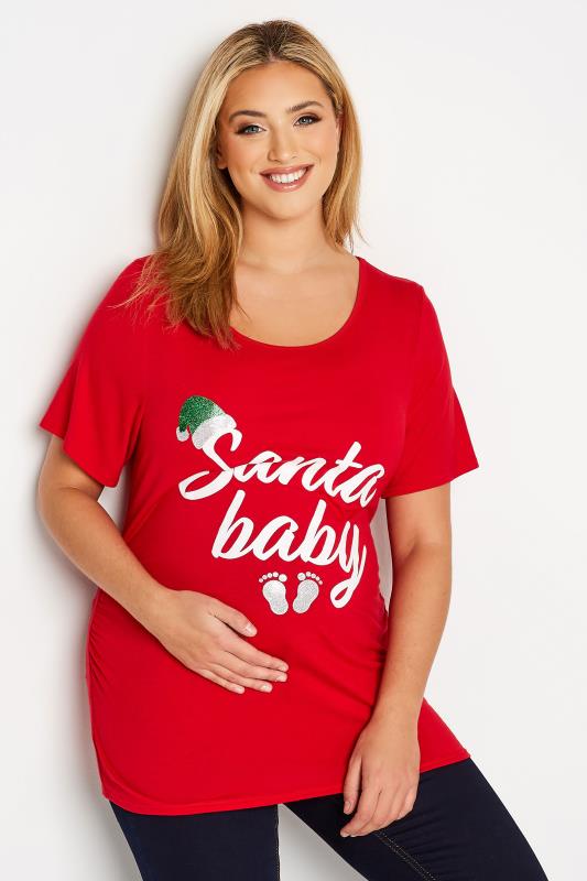 BUMP IT UP MATERNITY Plus Size Red 'Santa Baby' Christmas Top | Yours Clothing 4
