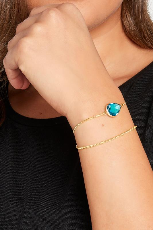 2 PACK Gold & Blue Tear Drop Chain Bracelet | Yours Clothing  1