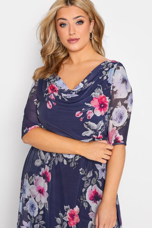 YOURS LONDON Plus Size Navy Blue Floral Cowl Dress | Yours Clothing 4