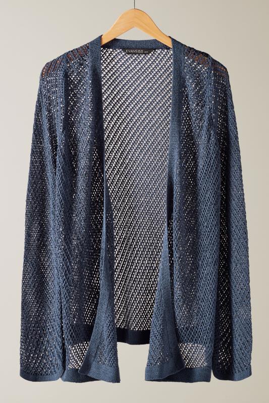 EVANS Plus Size Navy Blue Tape Yarn Cardigan | Evans 5