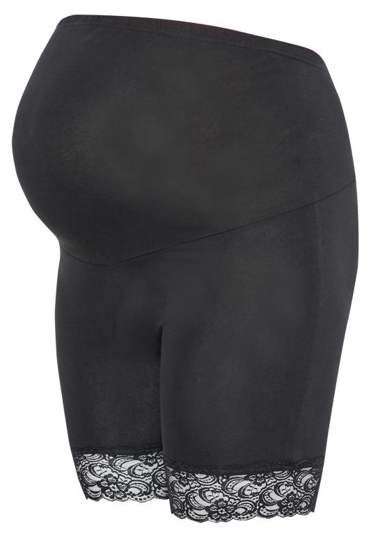 BUMP IT UP MATERNITY 2 PACK Plus Size Black Lace Trim Cycling Shorts | Yours Clothing 8