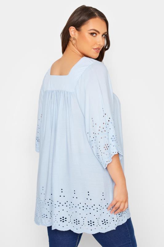 Pale Blue Milkmaid Broderie Anglaise Top | Yours Clothing 3