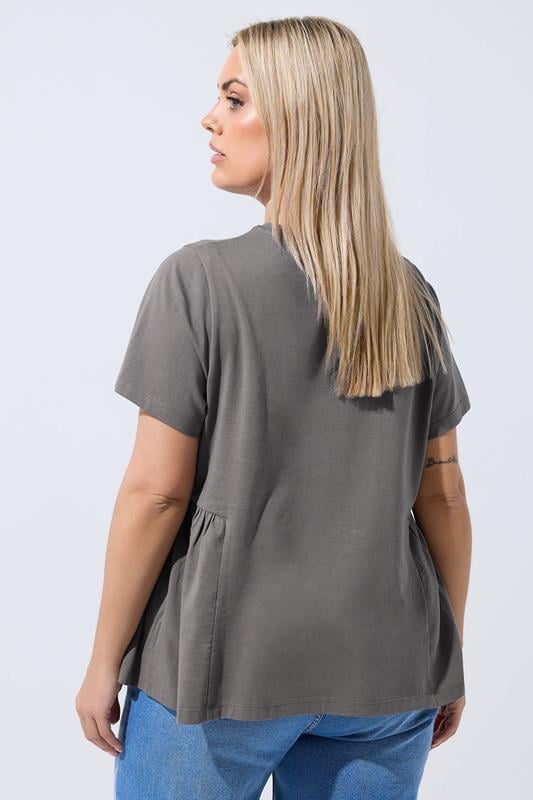 LIMITED COLLECTION Plus Size Grey Peplum Side Detail T-Shirt | Yours Clothing 2