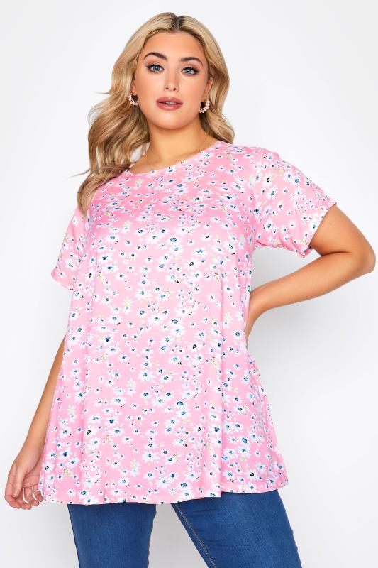 LIMITED COLLECTION Curve Pink Daisy Swing Top 1