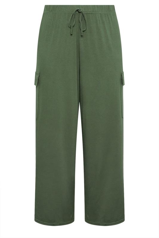 YOURS Plus Size Khaki Green Jersey Wide Leg Cargo Trousers | Yours Clothing 5