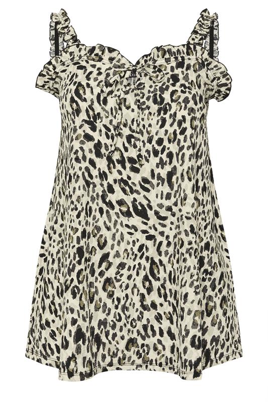 YOURS Plus Size Natural Brown Leopard Print Frill Vest Top | Yours Clothing 5
