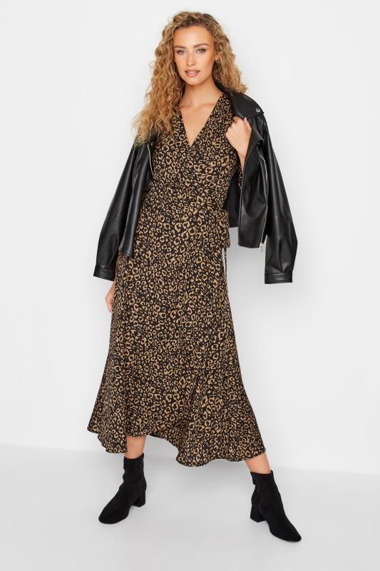 LTS Tall Black Leopard Print Midaxi Wrap Dress 2