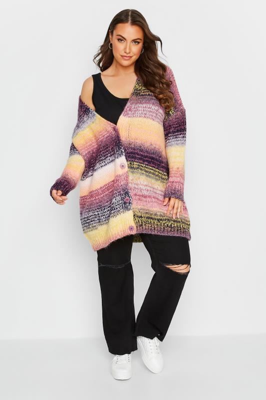 Plus Size Purple & Yellow Ombre Knitted Cardigan | Yours Clothing 3