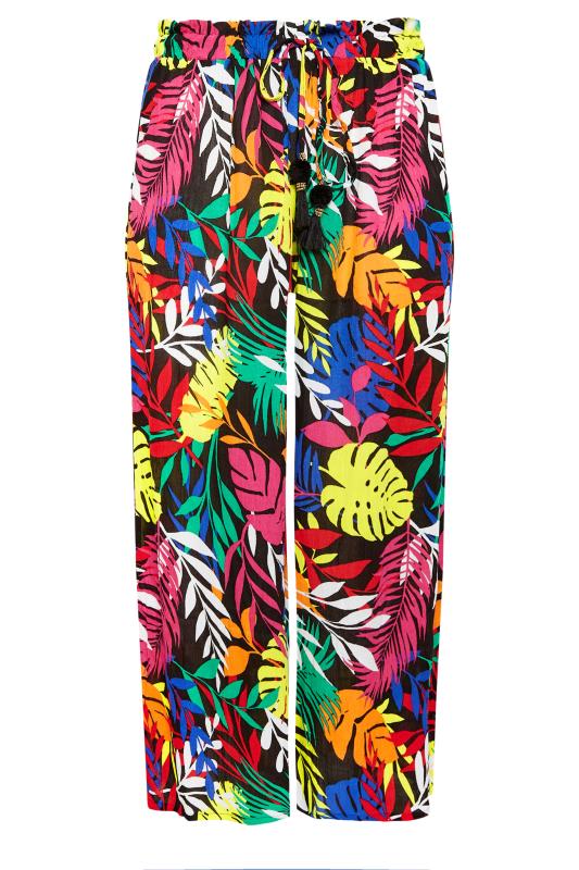 YOURS Plus Size Black Tropical Print Wide Leg Beach Trousers | Yours Clothing 5