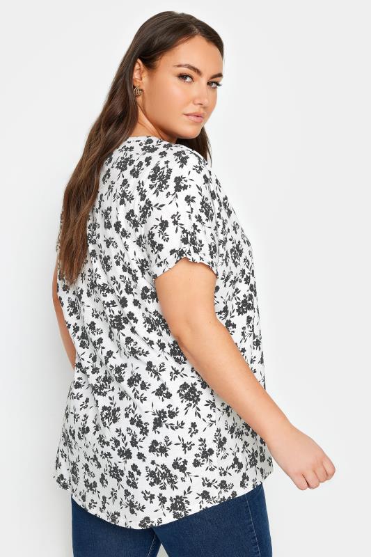 YOURS Plus Size 2 PACK Black & White Floral Pintuck Henley T-Shirts | Yours Clothing 5
