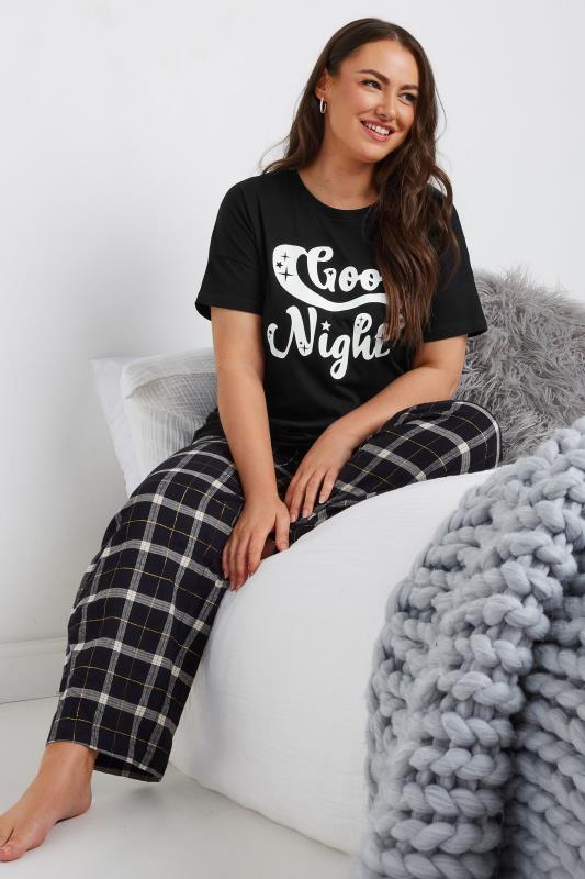 YOURS Plus Size Black 'Good Night' Slogan Pyjama Top | Yours Clothing 3