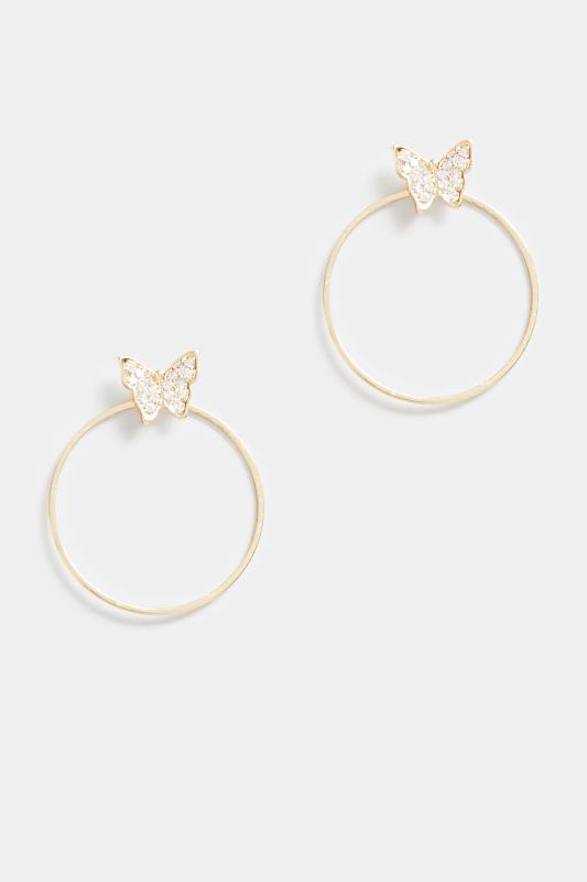 Gold Tone Diamante Butterfly Hoop Earrings | Yours Clothing 2