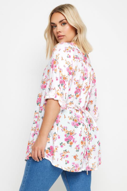 YOURS Plus Size White Floral Print Pintuck Embellished Shirt | Yours Clothing 3