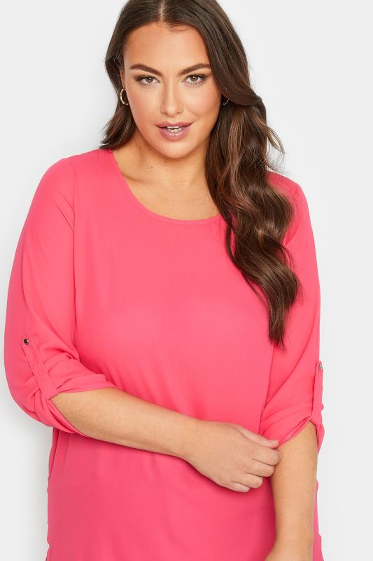 YOURS Plus Size Bright Pink Tab Sleeve Blouse | Yours Clothing 4