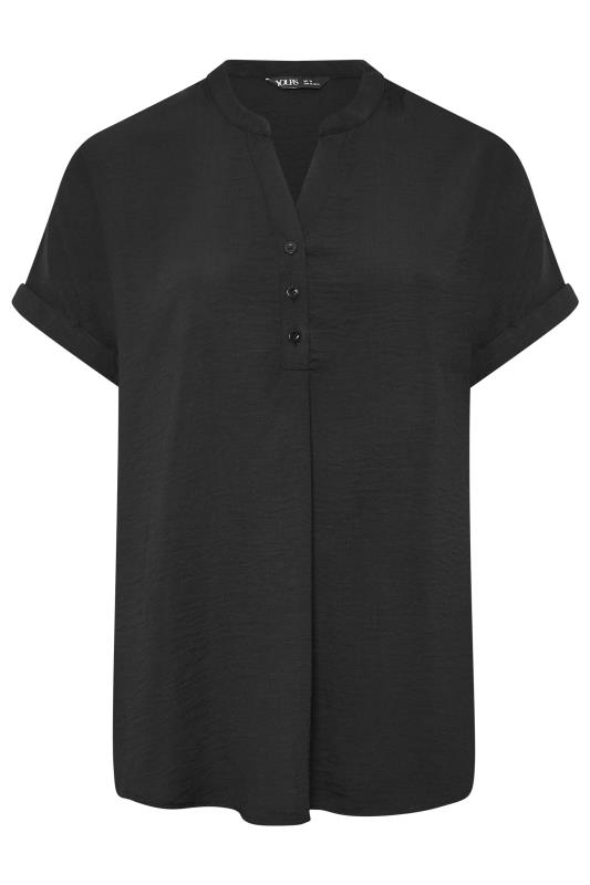 YOURS Plus Size Black Half Placket Short Sleeve Blouse | Yours Clothing 6