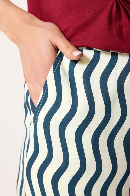 LTS Tall Navy Blue Wavy Print Wide Leg Trousers | Long Tall Sally 5