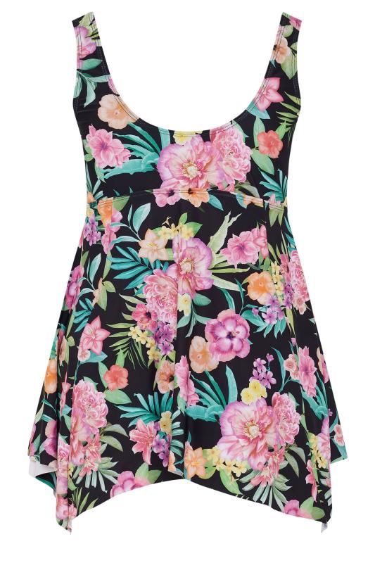 YOURS Plus Size Black Tropical Print Buckle Front Tankini Top | Yours Clothing 4