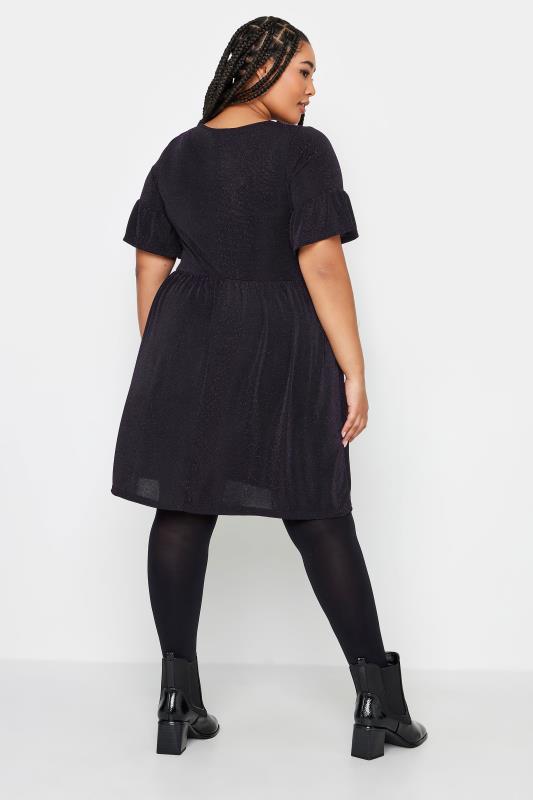 YOURS Curve Plus Size Black & Purple Glitter Frill Sleeve Tunic Dress | Yours Clothing  3