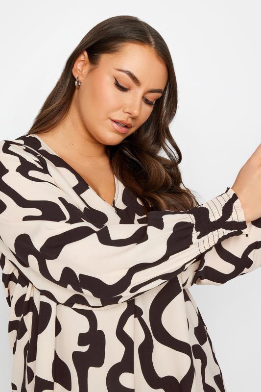 YOURS Plus Size Beige Brown Abstract Print Pleat Front Blouse | Yours Clothing 4